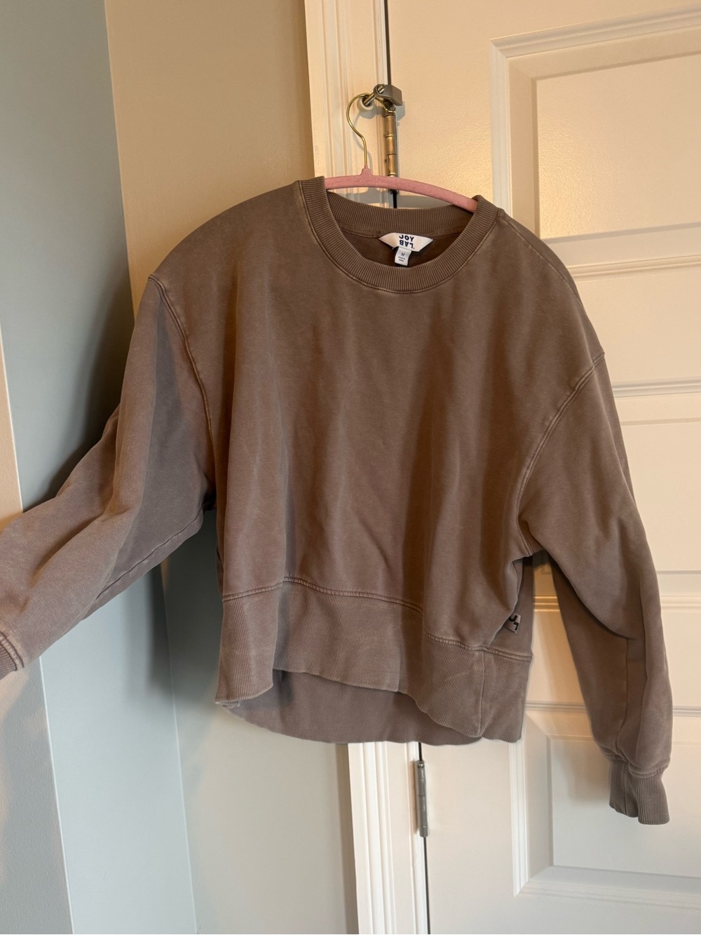 JoyLab Cropped Crewneck Sweatshirt in Taupe